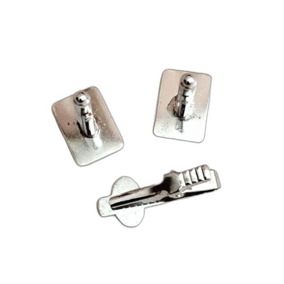 60s 70s Vintage Cufflink and Tie Clip Set-Initial F - Picture 2 of 2